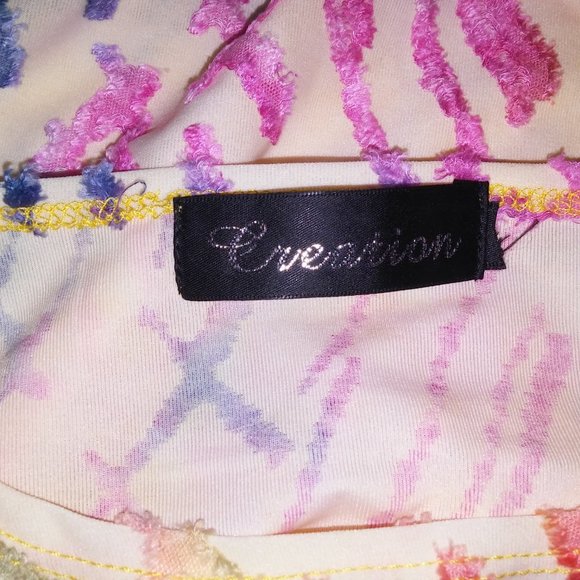 Creation Blouse 1X/2X Colorful Textured 3/4 Sleeve Cream Crew Neck Button Detail - Picture 15 of 16